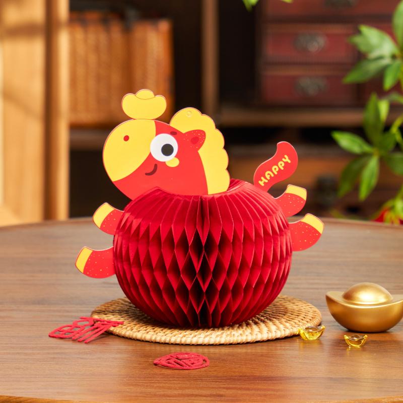 Chinese Lunar New Year 2026 3D Honeycomb Ornament Paper Apple Pear Desktop Ornament Traditional Spring Festival Photo Props