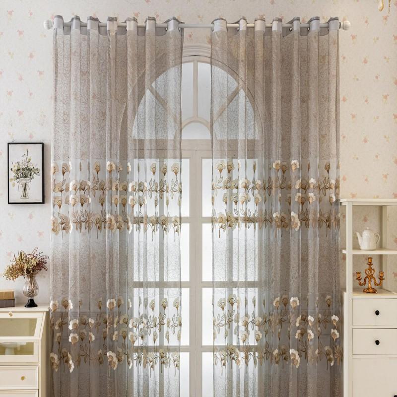 1 Piece Sheer Lace Curtain Panel Living Room Bedroom Decor Semi-Sheer Tulle Window Treatment With Rod Pocket