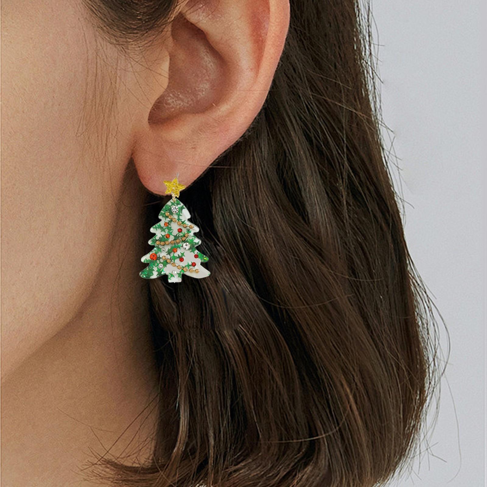 

1 пара симпатичных рождественских мультяшных сережек в виде колокольчиков и звезд с блестками в виде елки из акрила для женщин One Size