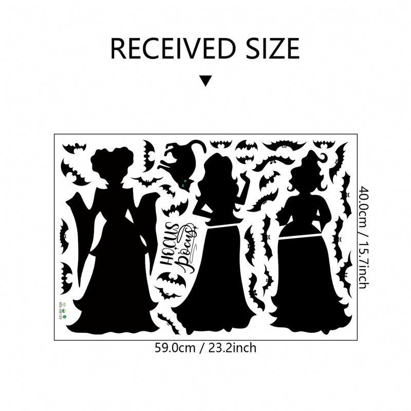 

Halloween Dark Style Cartoon Black Cat, Bat, and Witch Window & Wall Sticker Decoration
