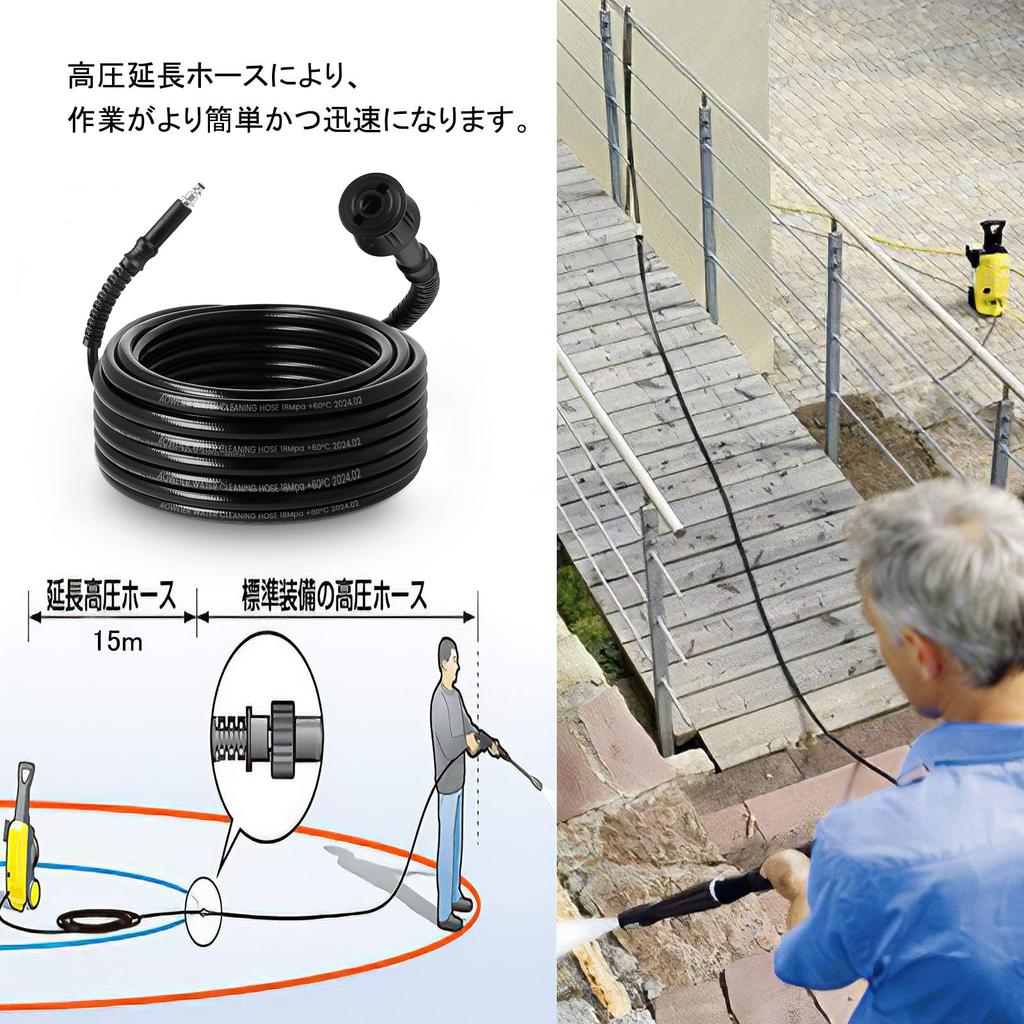 DERASL Bosch High-Pressure Hose Extension, 15m (Quick Connect) for High-Pressure Washers