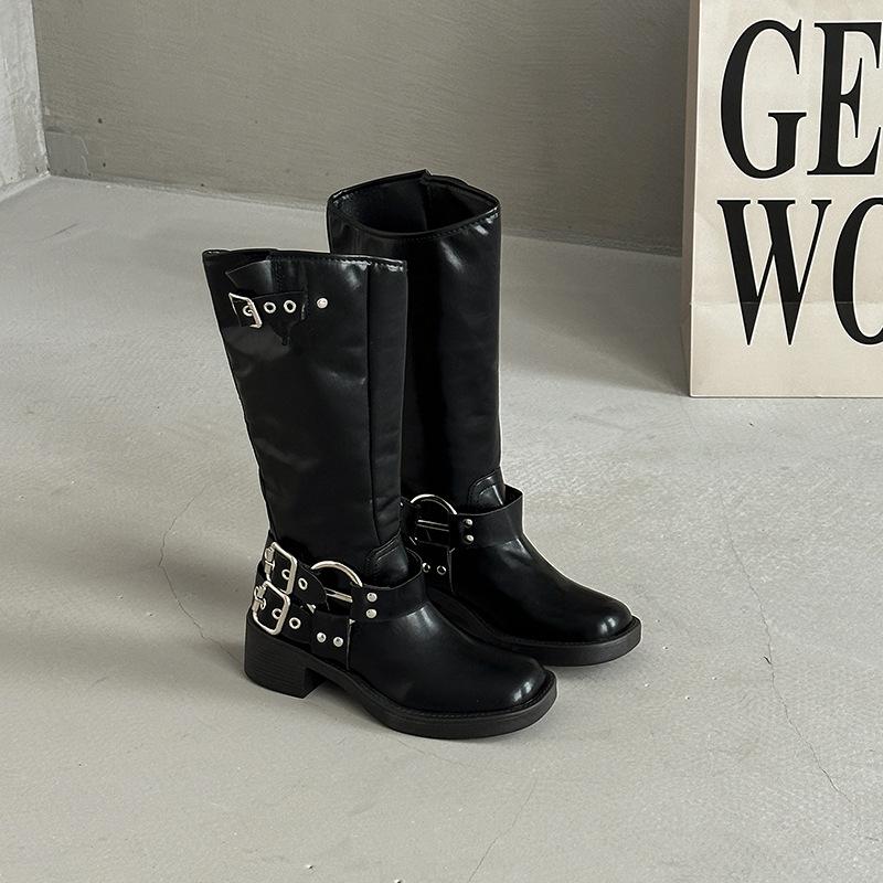 Fashion Med Heel Boots Women's Rubber Shoes Rain  Fabric PU Hoof Women's Rubber Boots Shoes Rain Med PU Hoof Heels