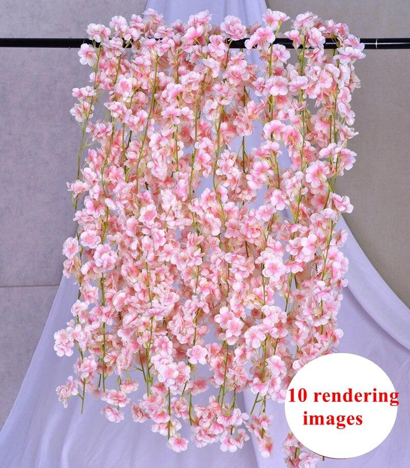 1pc Artificial Sakura Wall Hanging Vine, DIY Wreath Accessories, Wedding Home Office Arch Arrangement Decoration, Spring SummerR