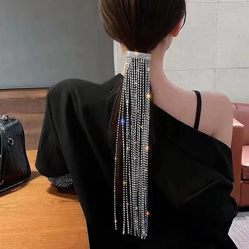 Molans Shine Hairpin Full Rhinestone Hairpins for Women Long Tassel Crystal Hair Accessories Wedding Banquet Jewelry