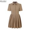 ZANZEA Women Casual Turn Down Collar Summer Short Sleeve Dress