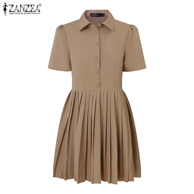 ZANZEA Women Casual Turn Down Collar Summer Short Sleeve Dress