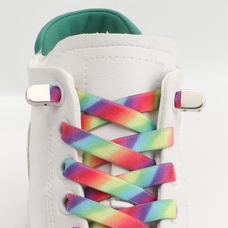 New 1Pair Colourful No Tie Shoelaces Rainbow Elastic Laces Sneakers Adults Kids 8MM Wide Flats Rubber Shoelace Shoes Accesories