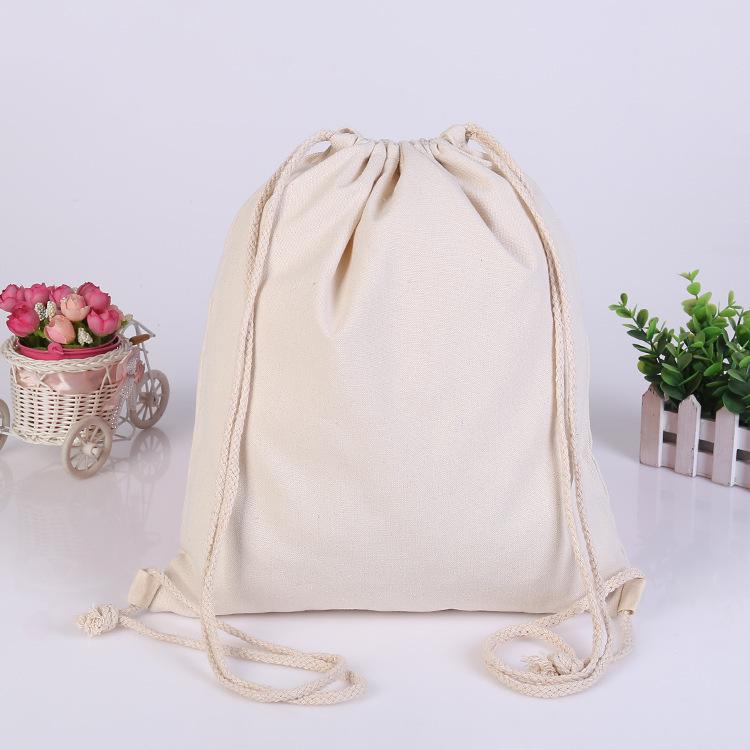 Canvas bag shoulders drawstring bundle pockets shopping student backpack bag cotton Pouch for Gym Traveling storage bag