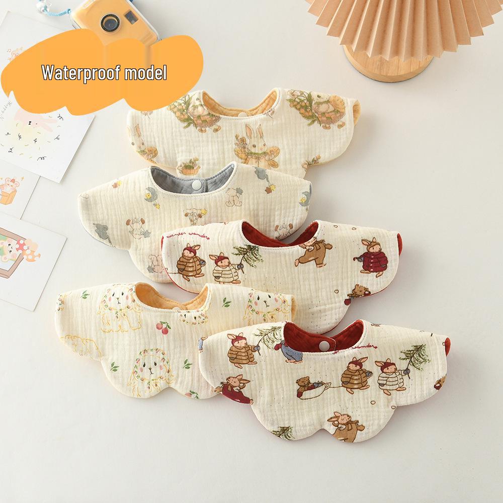 Dwustronny, wodoodporny śliniaczek dla niemowląt w stylu koreańskim z płatkami, wykonany w 100% z gazy bawełnianej