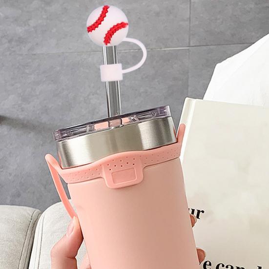 4 Stück Silikon-Strohhalmkappen, 10 mm, staubdicht, auslaufsicher, wiederverwendbar, Fußball-Thema, lebensmittelecht, Flaschenstrohhalm, Staubschutz, Trinkgläser, Trinkhalmaufsätze, Trinkhalm