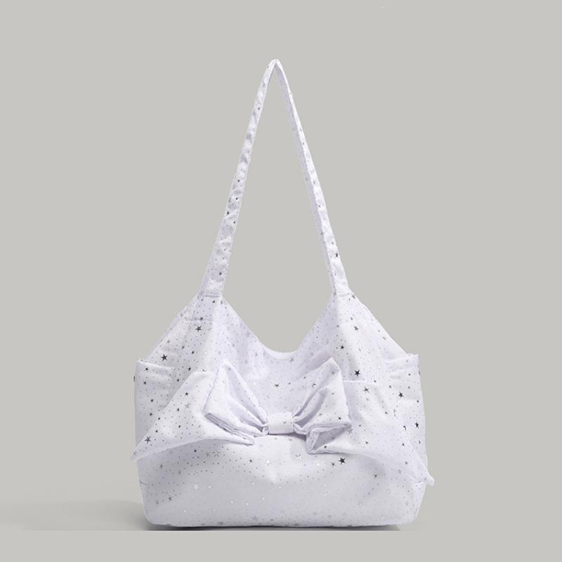 

Korean Star-print Canvas Bag Fashion Niche Bow Decor Retro Versatile Y2k Hot Girl Shoulder Bag Women s Large Capacity Tote Bag