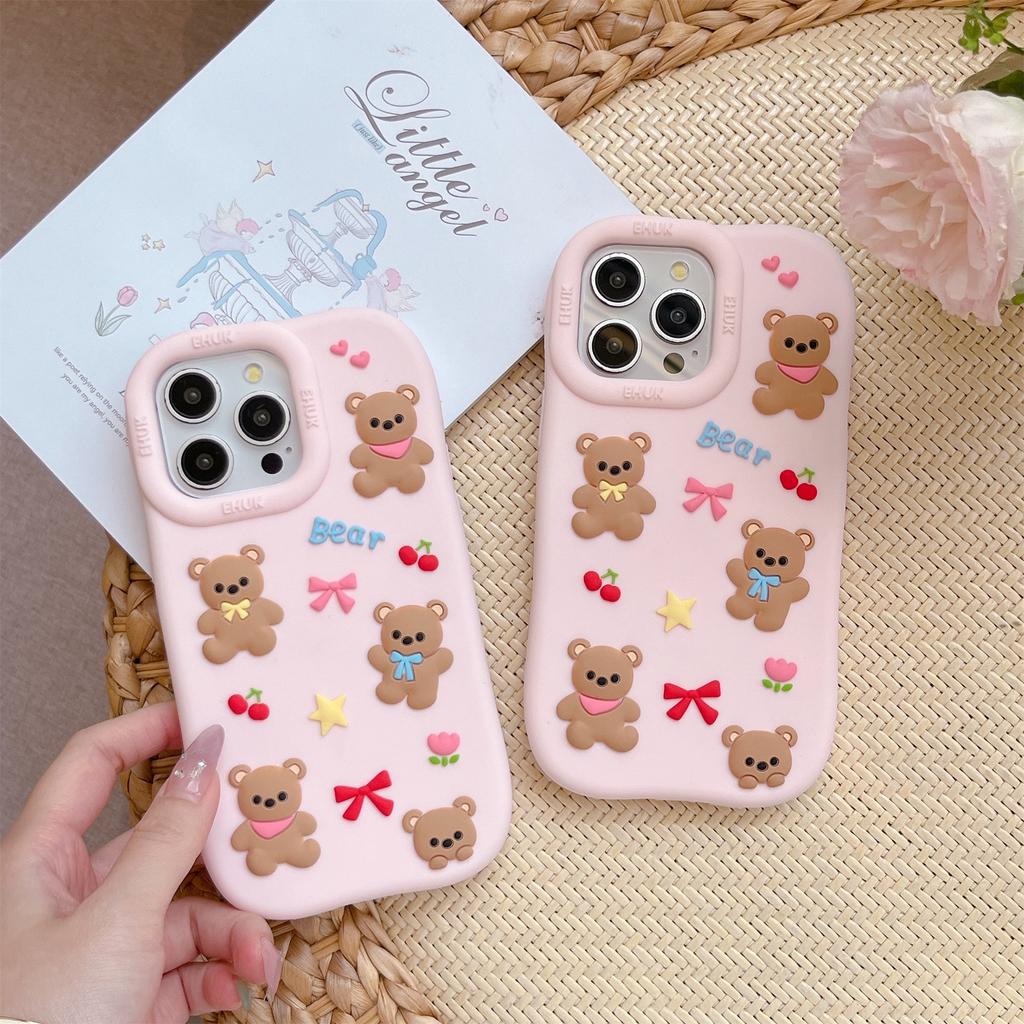 For iPhone 16 Pro Max Silicone Case Shockproof Anti Slip Cute Five Bears Design Phone Back Cover