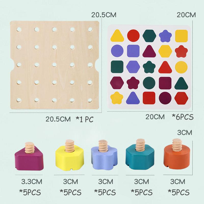 Kids Montessori Screw Driver Board Wooden Toys Basic Skills Learning Color Shape Sorting Matching Game Educational Cognitive Toy