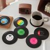 6-piece Set of Retro Black Rubber Record Coasters, Including Teacup Mats, Beverage Coasters, Round Coasters, Heat-insulating Mats, Non-slip Mats,