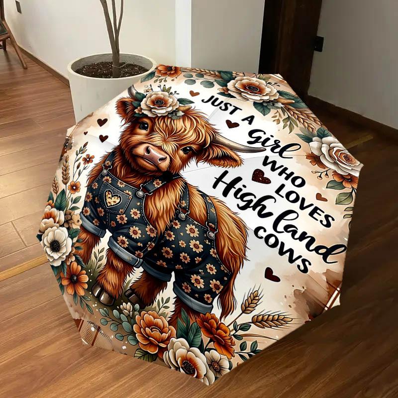 1PC Highland Cows Umbrella-8-Rib Reinforced, Automatic Open, Lightweight & Durable, Fashion Accessory for Outdoor, H0341