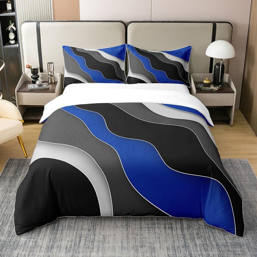 Geometrische Streifen mit Weichem Stoff Bettbezug, Wellenförmiger Farbverlauf Kinder Weicher Bettbezug, Moderne Abstrakte Kunst Einfaches Bettwäsche Set Warm