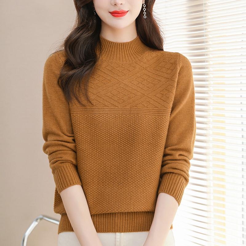 

Однотонный вязаный свитер, женский повседневный свитер с полувысоким воротом, универсальный эластичный пуловер с длинными рукавами XL оранжевый