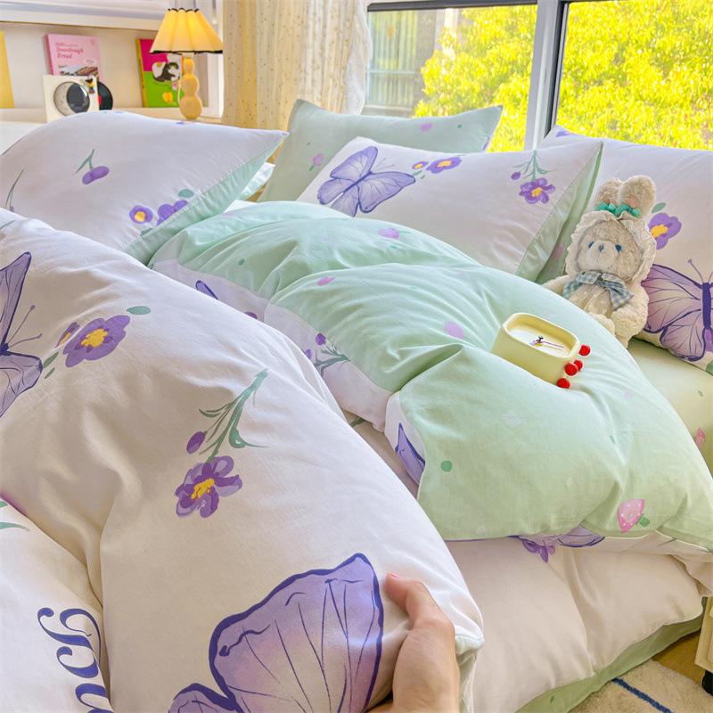 Bedding Four-piece Set, Cotton Pure Cotton Floral Quilt Cover, Bed Sheet Dormitory Three-piece Set