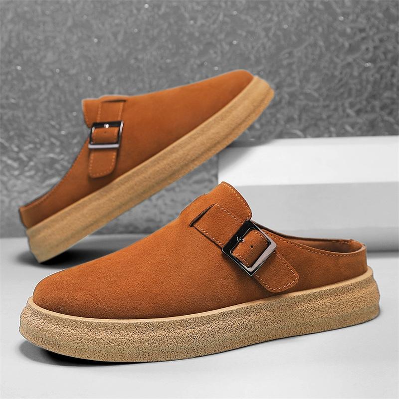 Platform 3.5cm Half Shoes For Men Mules Closed Toe Board Shoes Slip On Flats Backless Loafers Slipper Semi-Drag Casual Shoes