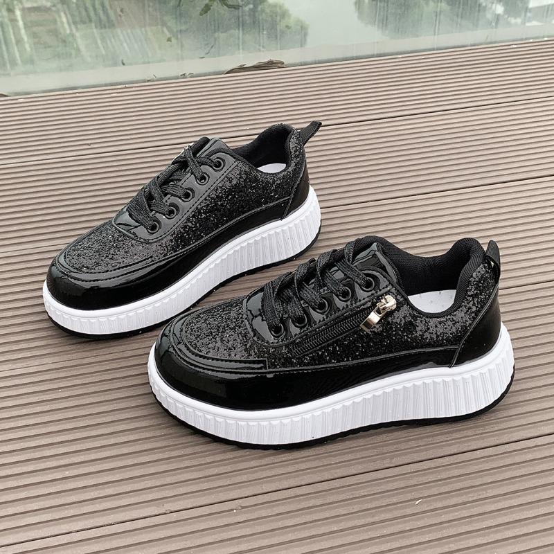 Spring and Autumn Trend Platform Casual Shoes New Glossy Fashion Sports Women's Shoes Low-top Lace-up Flat-soled Single Shoes