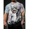 Summer Men's Cat 3D Printed Crew Neck T-Shirt Fashion Versatile