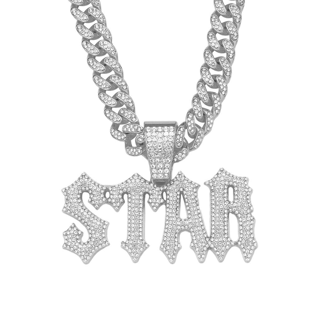 Diamant Buchstaben Anhänger Kubanische Kette, Dominierende Spleißhalskette, Herren Trendy Cool Hip-Hop Hip-Hop Accessoires