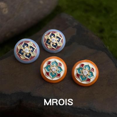Vergoldete Retro Cloisonné Emaille Blumen Ohrstecker - Ethnisch Geometrisches High-End Design.