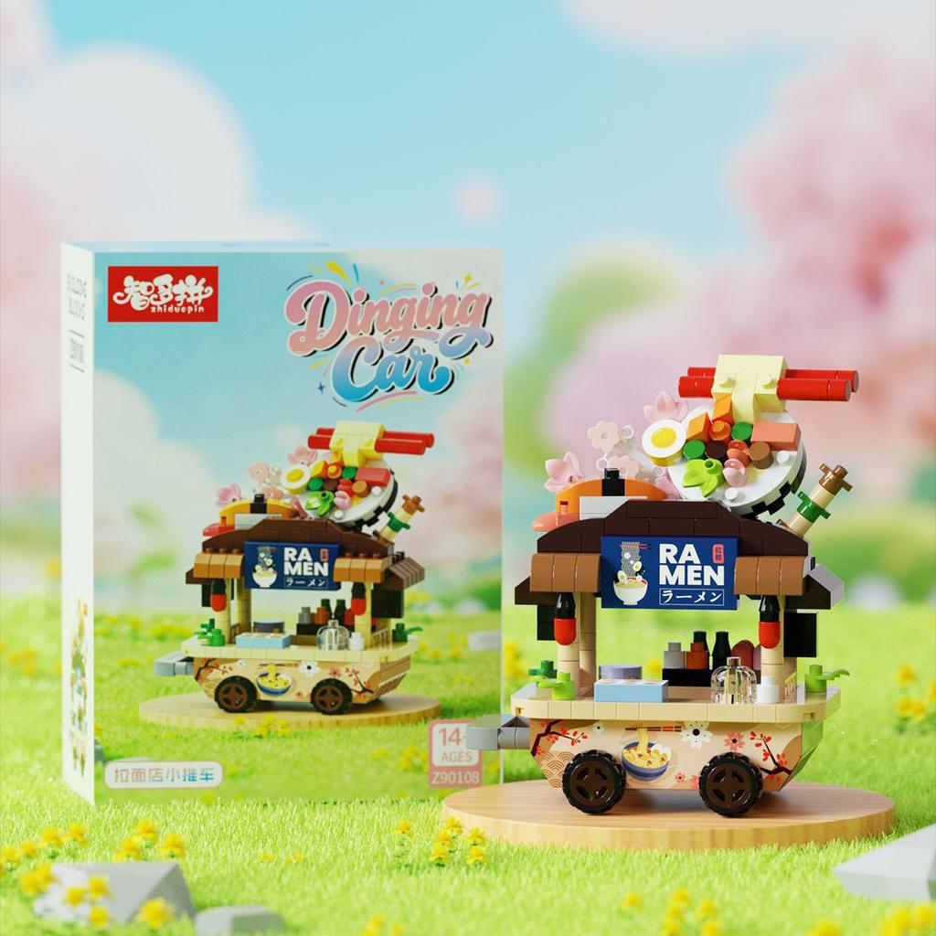 Mini Creative Street Food Cart Model Building Block Set Holiday Gift Display Cabinet Puzzle Toy For Adults And Kids