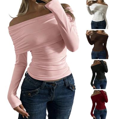 Spring One Shoulder Versatile Women's Fashionable Slim Fit Long Sleeved Top