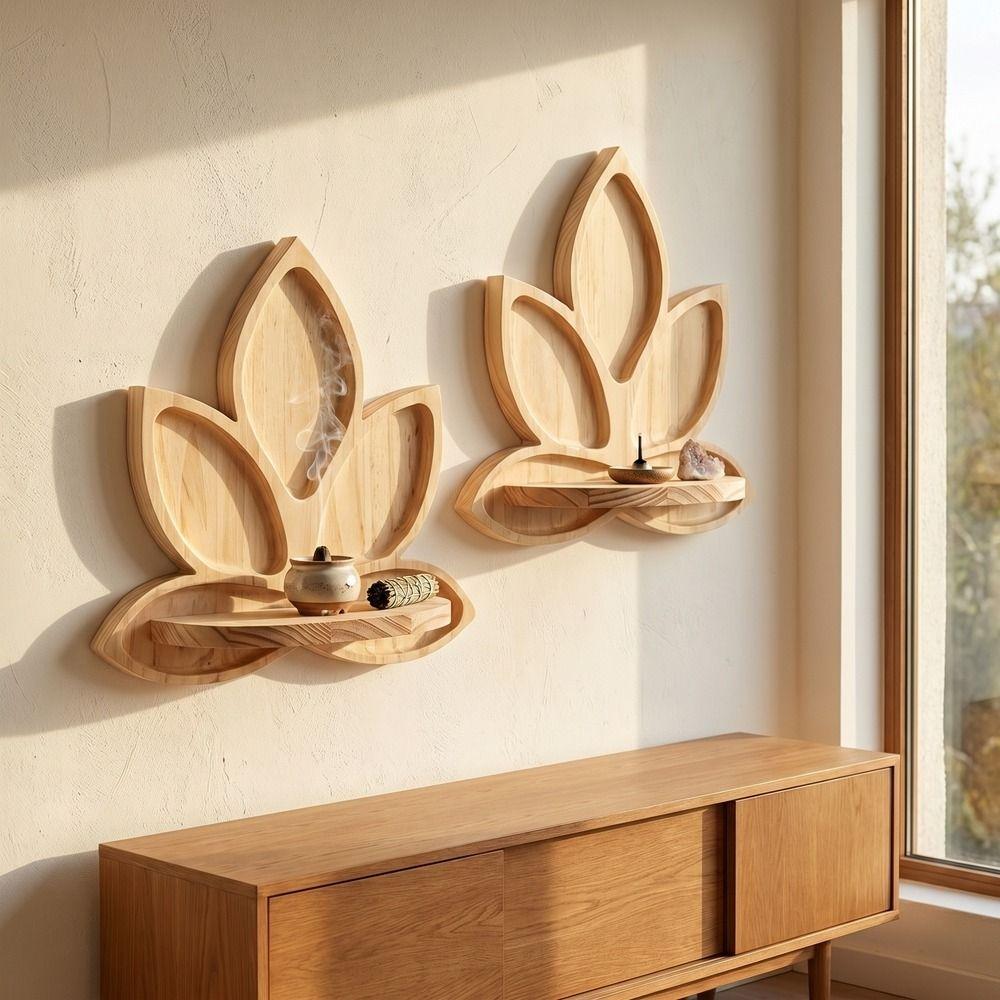 Wooden Lotus Shaped Storage Rack Nordic Style Wall Succulent Rack  Entryway