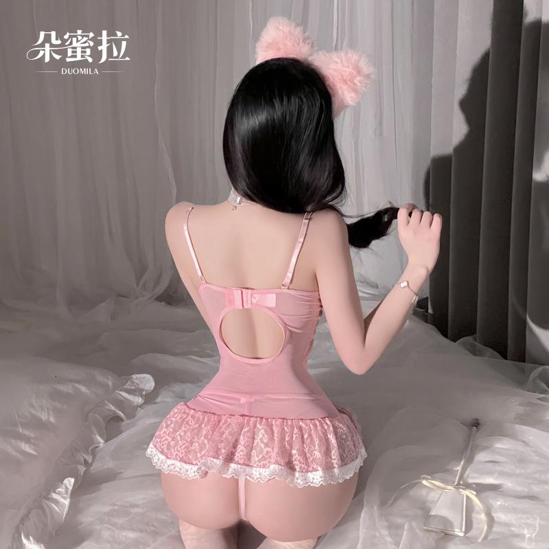 Erotic Lingerie Lace See-through Hot Maid Cosplay Sexy Stripless Flirting Dating Battle Robe