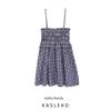 Kaslead New Women Clothes Western Style Simple Retro Blue Plaid Double Purpose Tube Top Suspender Skirt Skirt