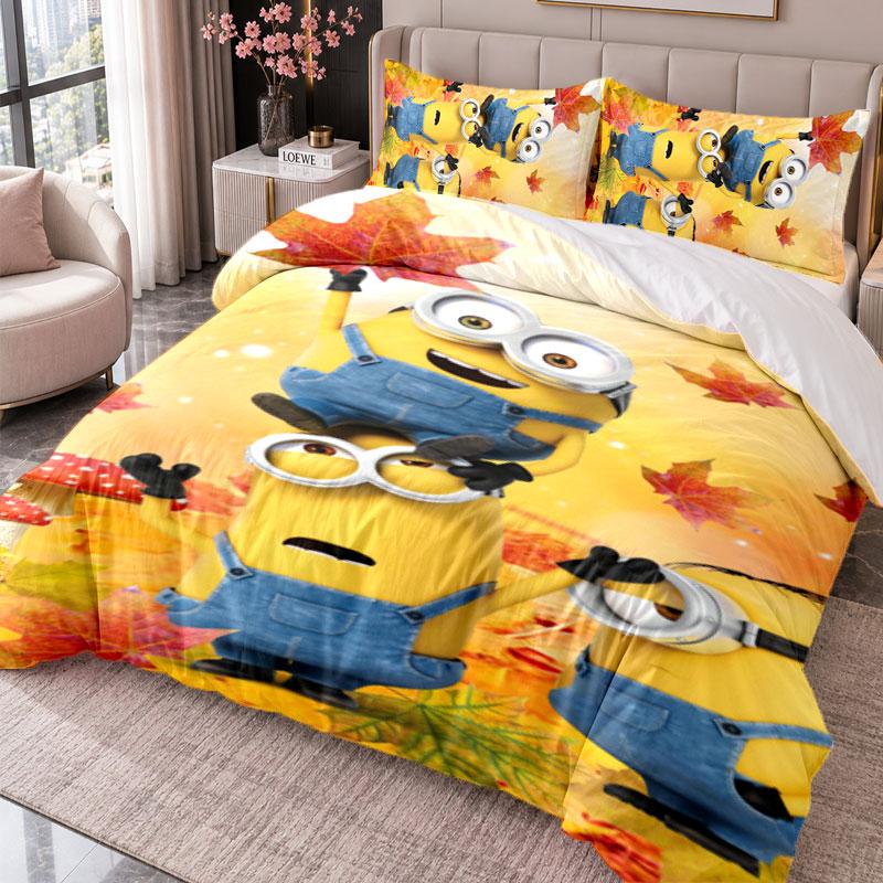 Minions Despicable Me 3Pcs Bedding Set Duvet Cover With Two Pillowcases For Bedroom Home Decoration