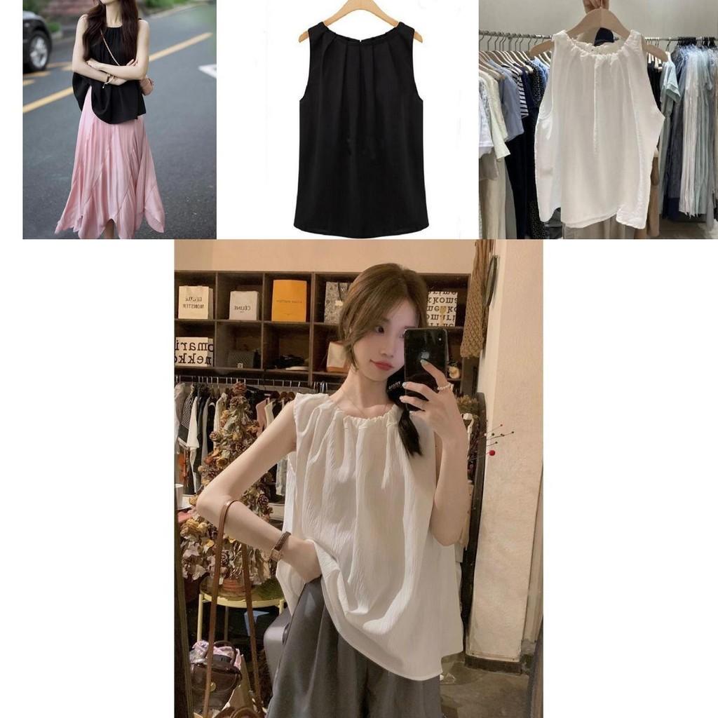 Chic Sleeveless Chiffon Tank Top Elegant Round Neck Pullover For Women