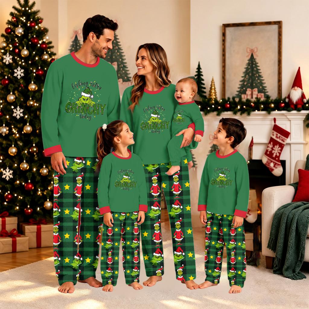 Christmas Print Family Matching Plush Loungewear Set, Parent-Child Holiday Pajamas