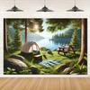 1pc Lakeside Camping Background  Polyester Fiber  Seasonal Decoration  Suitable for Weddings  Birthdays and Anniversaries