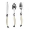 Stainless Steel Knife, Fork and Spoon Set, Milk White Plastic Handle, Steak Knife, Steak Fork and Spoon, Steak Western Tableware Household