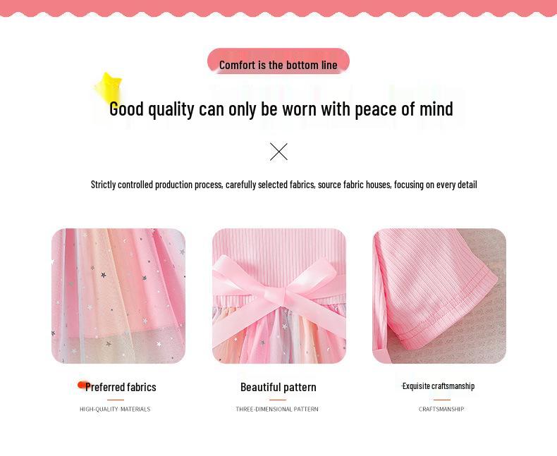 2025 Summer Girls' Gradient Mesh Bow Dress - Short Sleeve Princess Style