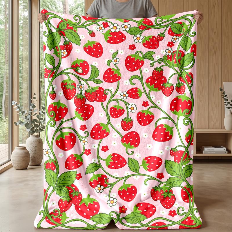 Strawberry Pattern Design Theme blanket Lightweight Warm Flannel Blanket Decorative Throw Blanket for Home Decoration