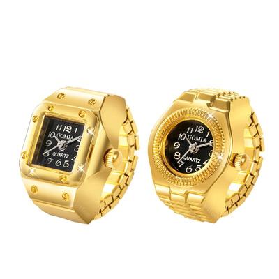 Gold Color Retro Quartz Watch Ring For Women Men Couple Rings Jewelry Clock Vintage Punk Finger Watches Mini Elastic Strap