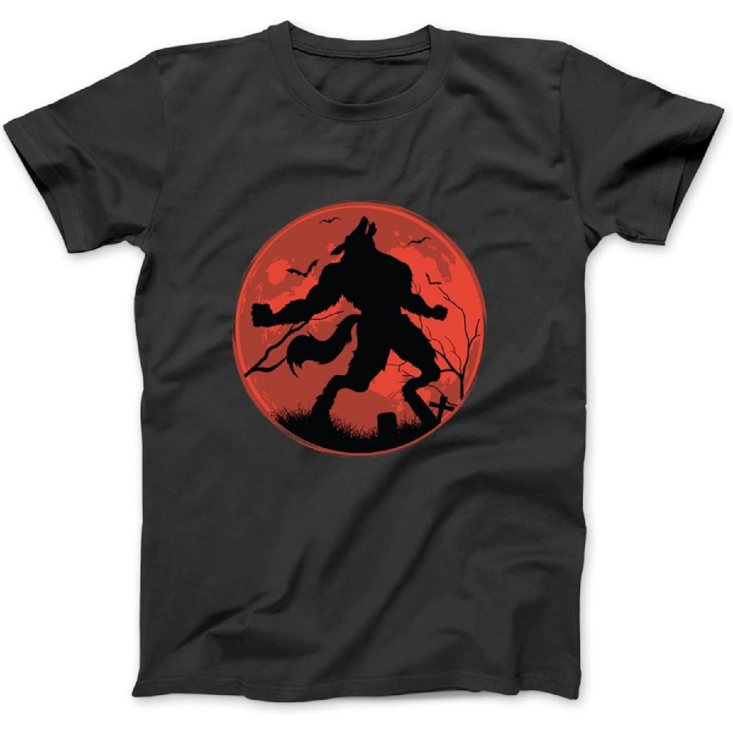 Halloween T-Shirt Werewolf Full Moon Lycan Mythology Long Sleeve T-Shirt Sweatshirt Hoodie for Men Women Kids Made in Canada Black S