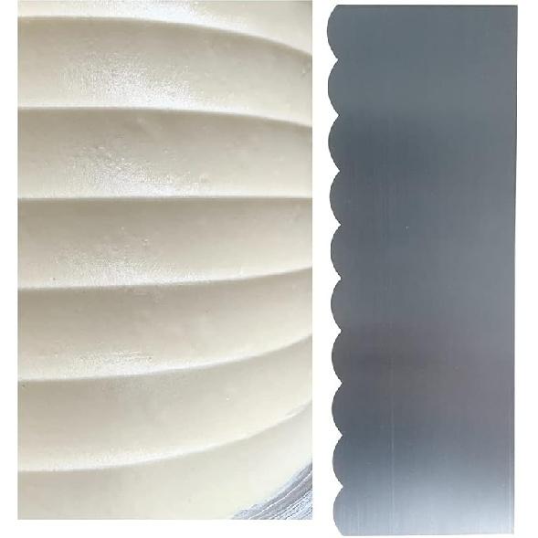 Siking Stainless Steel Cake Comb Metal Cake Scraper, Cake Buttercream Icing Smoother Edge Side Sculpting Decorating Tools (Large Scallop), SCC- 1-4
