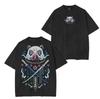 Demon Slayer Inosuke Hashibira Beast Breathing Cyan Drip Acid Wash Oversized Black T-Shirt 2026 Summer Streetwear Graphic Tee