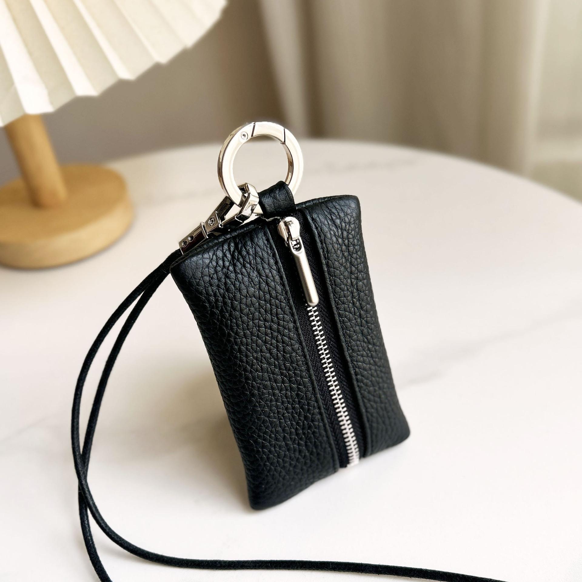 Verticale Mini Portemonnee met Litchi Textuur en Nekkoord Zilver Bruin Zwart Grijs