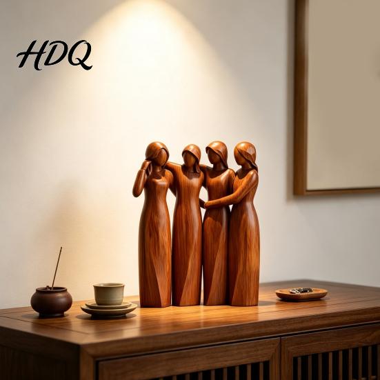 Accenti Decorativi per Davanzale Statuetta in Legno Sorellanza Scultura di Amicizia Artigianale per Soggiorno Statuette Finemente Intagliate Tavolino da Camera da Letto