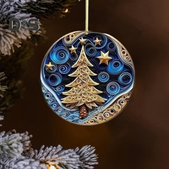 2Pcs Christmas Ornaments Acrylic Flat Xmas Tree Snowman Clock Pendant for Indoor Outdoor Christmas Tree Home Party Decoration