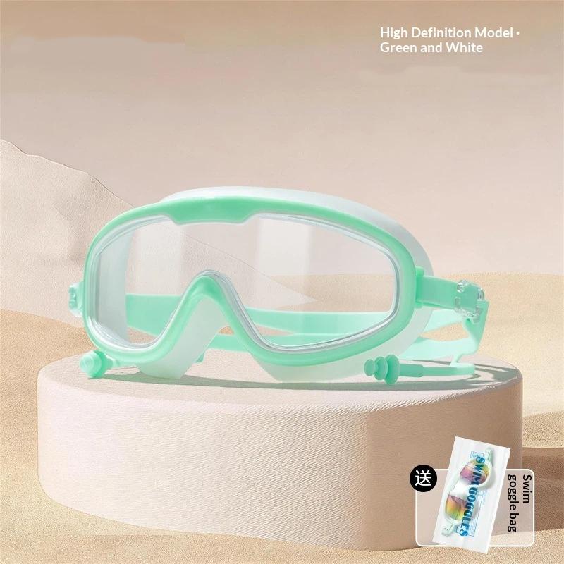 Large Frame Adult Swimming Goggles Anti Fog Uv Protection Waterproof Swim Glasses With Ear Plugs For Pool Beach