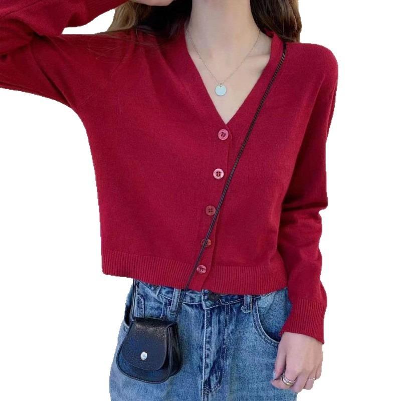 New Spring and Autumn Knitted Cardigan Women's Short with Long Sleeves and Thin with Sweater and Jacket Trend
