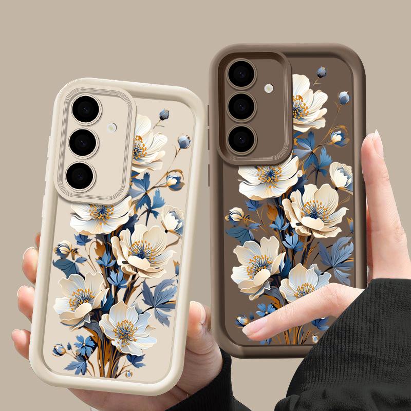 Luxuriöse Handyhülle aus mattem TPU mit Blumendruck für Samsung S25 Plus S24 FE S23 Ultra S22 A56 A36 A16 A55 A06 A05 A15 A35 A54 Stoßfeste Bumper-Abdeckung