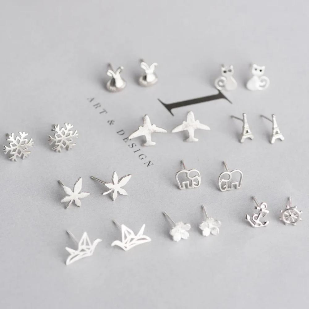 Silver Plated Korean Style Stud Earrings for Women Creative Ear Hole Design Allergy Free Fine Jewelry Accessories